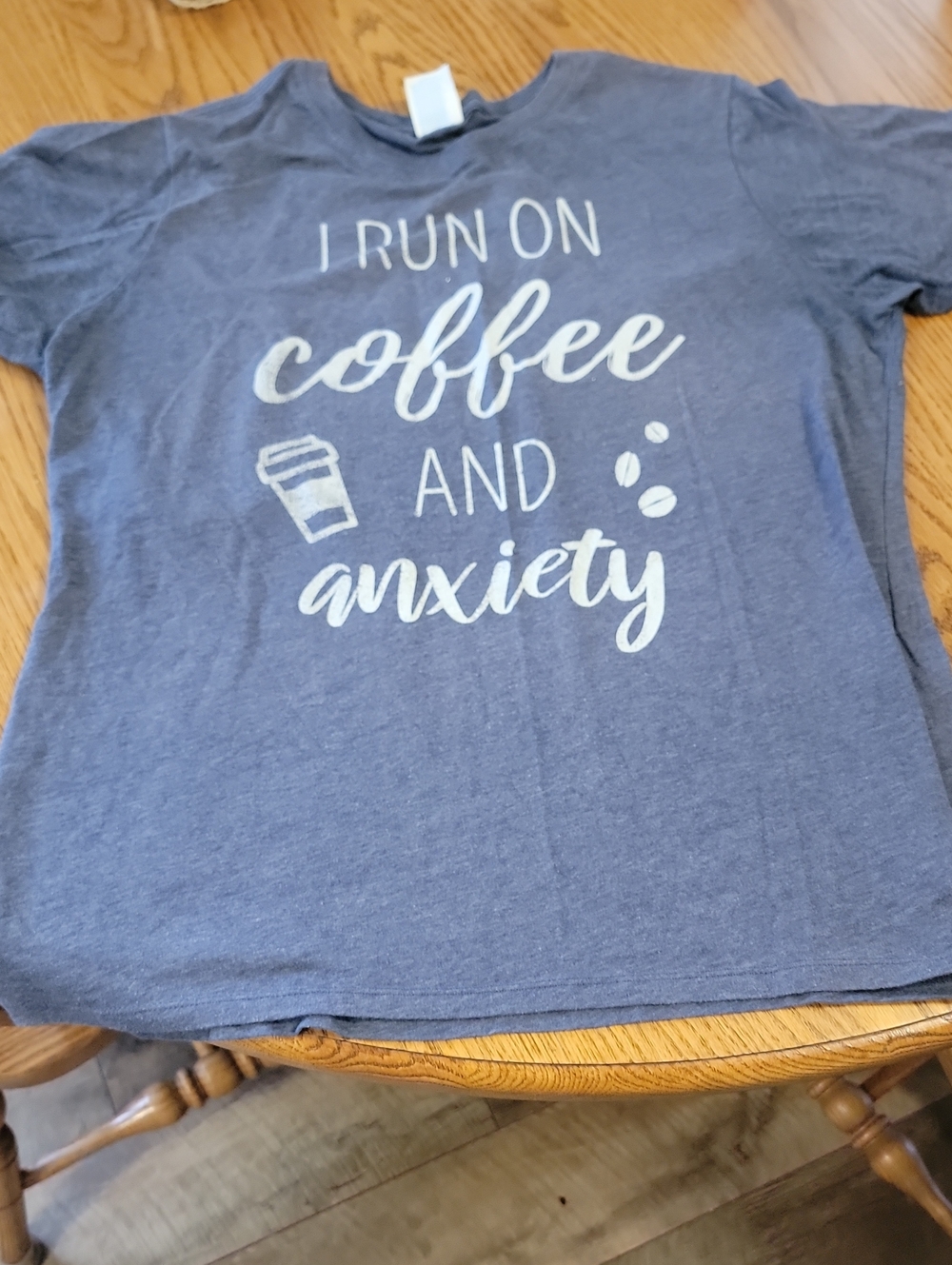 Port Authority Blue Graphic 'I Run On Coffee And Anxiety' Short Sleeve Tee